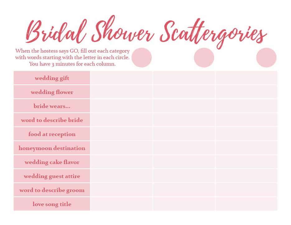 Bridal Shower Game And Free Scattergories Printable Morning Motivated Mom