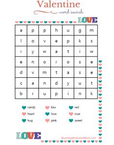 Valentine Word Search Easy Free