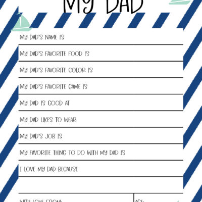 All About Dad Printable – Handmade Gift for Dad