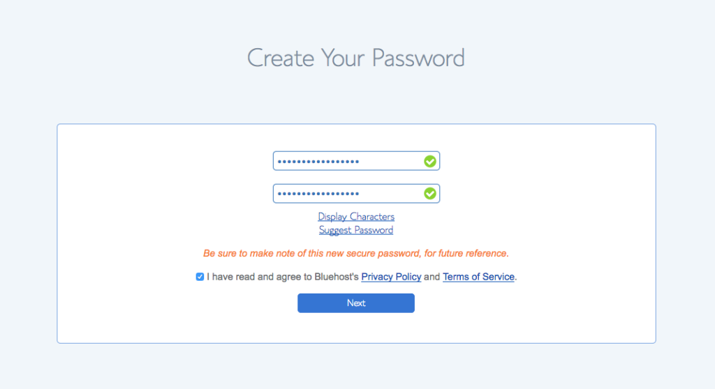 Set your Bluehost password.
