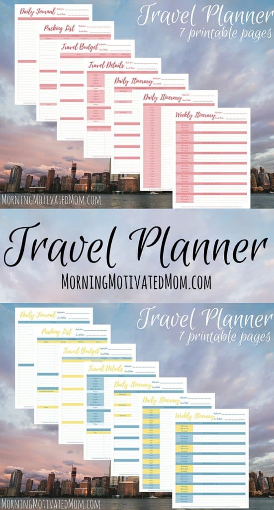 Travel Planner Printables. Organize your next vacation or trip with this Travel Planner. Includes printables for: Travel Details, Weekly Itinerary, Daily Itinerary, Packing List, Daily Journal, Travel Budget,