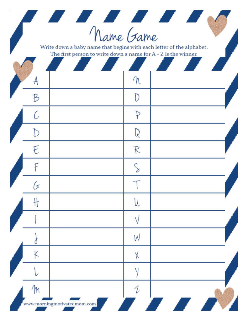 Baby Shower Name Game Printable in Blue. Free.