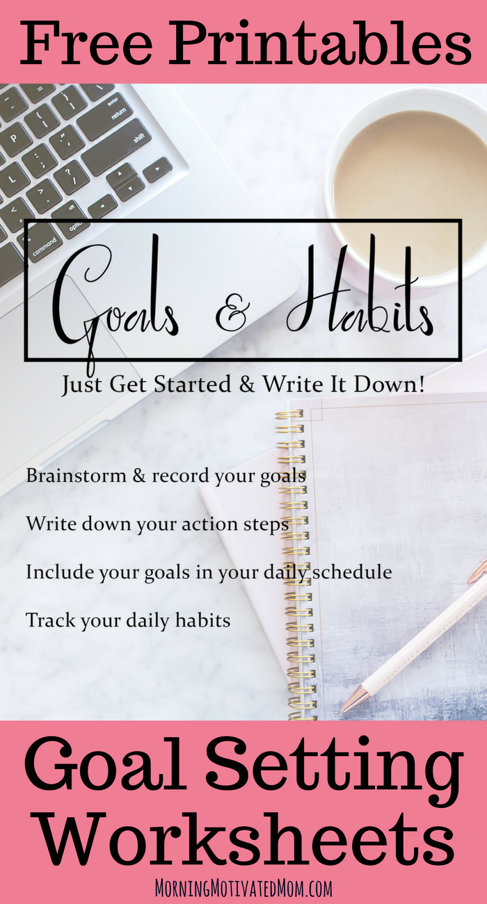 This free printable Goal Setting Workbook is a set of simple worksheets to give you a place to brainstorm and record your goals, write down your action steps, include your goals in your daily schedule, and track your daily habits.