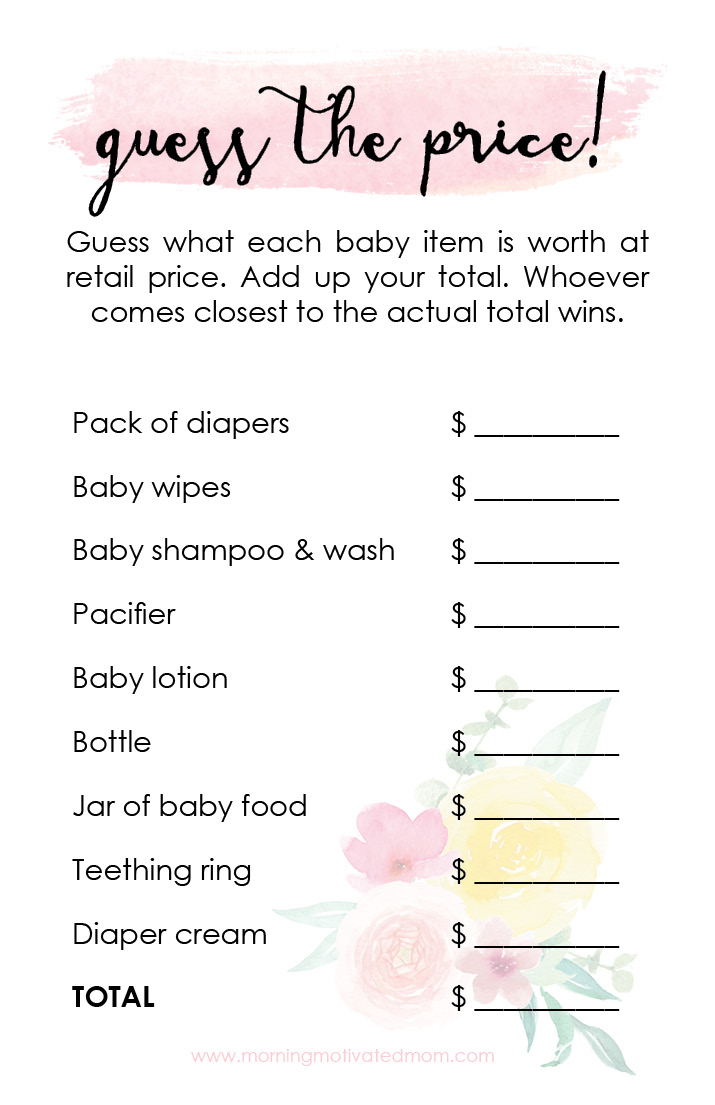 Printable Shower Game: Guess The Price – Motivated Mom
