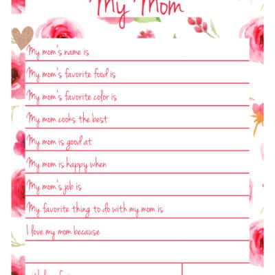 All About Mom Printable – Handmade Gift for Mom