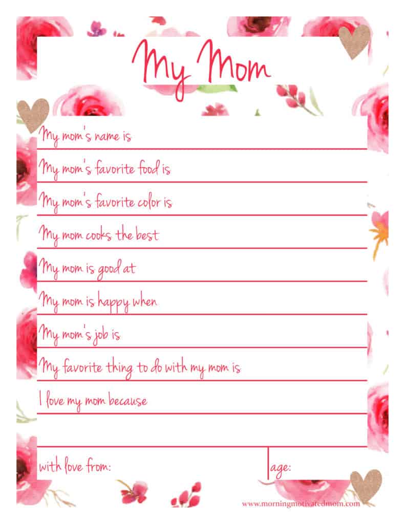All About Mom Printable | Mother's Day Printable | Handmade gift for Mom or Grandma