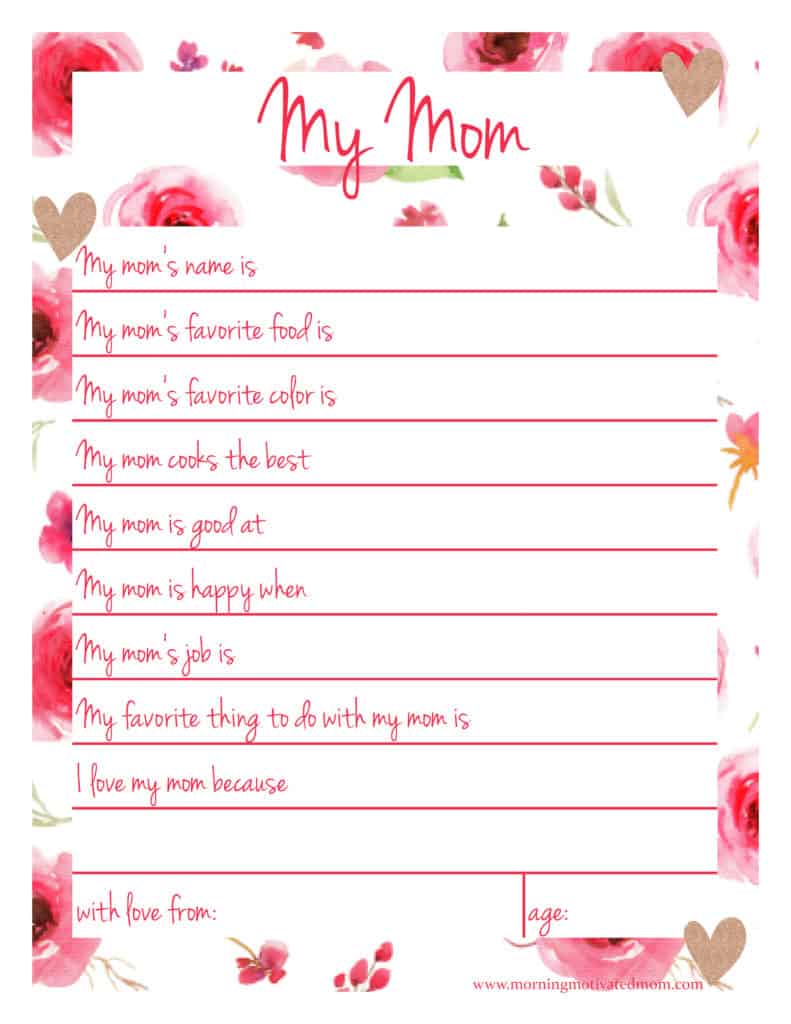 All About Mom Printable | Mother's Day Printable | Handmade gift for Mom or Grandma