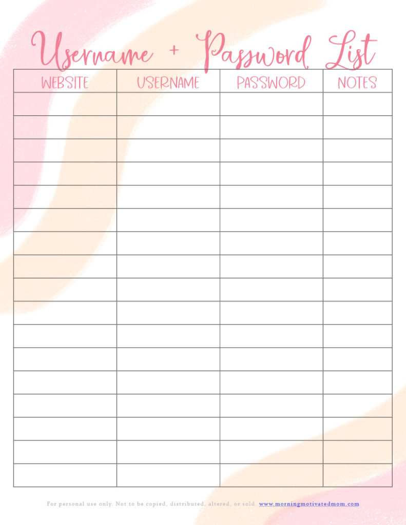 Use this Free Printable Password Keeper to help you stay organized. Record your username and password for all the sites you visit. This will save you time so you don't have to look up your password multiple times or reset it yet another time. Tracker your passwords on this free printable and save yourself time! #passwordlogs #diy #printables