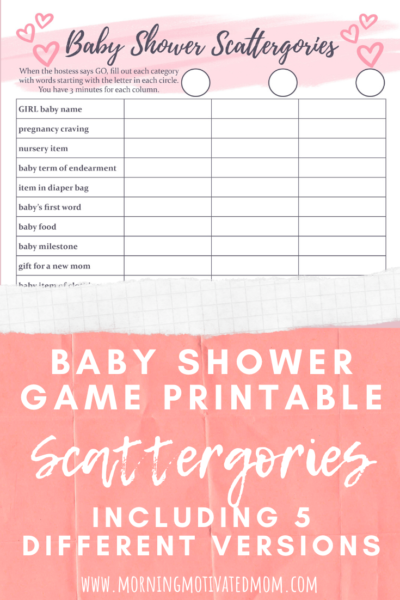 Do you need a fun baby shower game? Here is a game everyone enjoys! Print off my free baby shower game printable: Baby Shower Scattergories Game #babyshower #showergames #showerhost